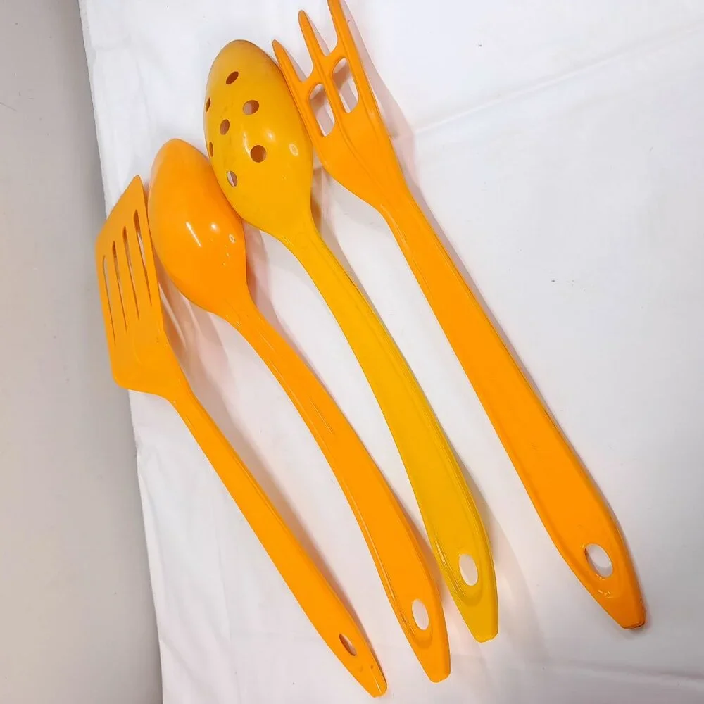 Vintage Hutzler yellow cooking utensils turner spatula serving spoon meat fork‎